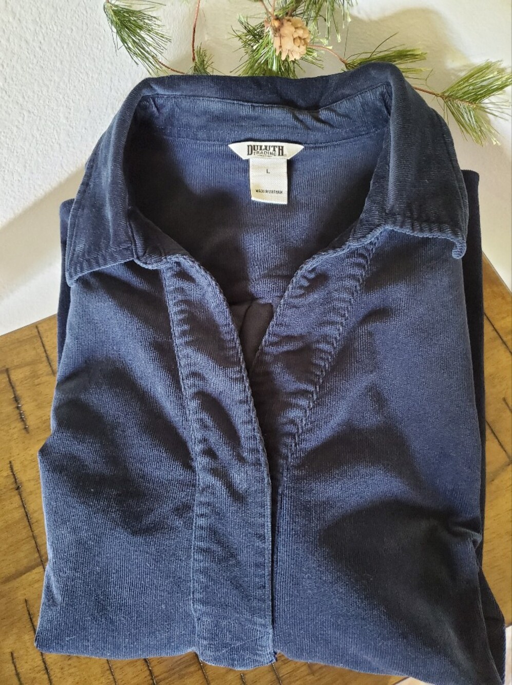 Duluth Trading Co Fine Wale Corduroy Popover Shirt Blouse Navy Blue Unisex - Picture 7 of 14